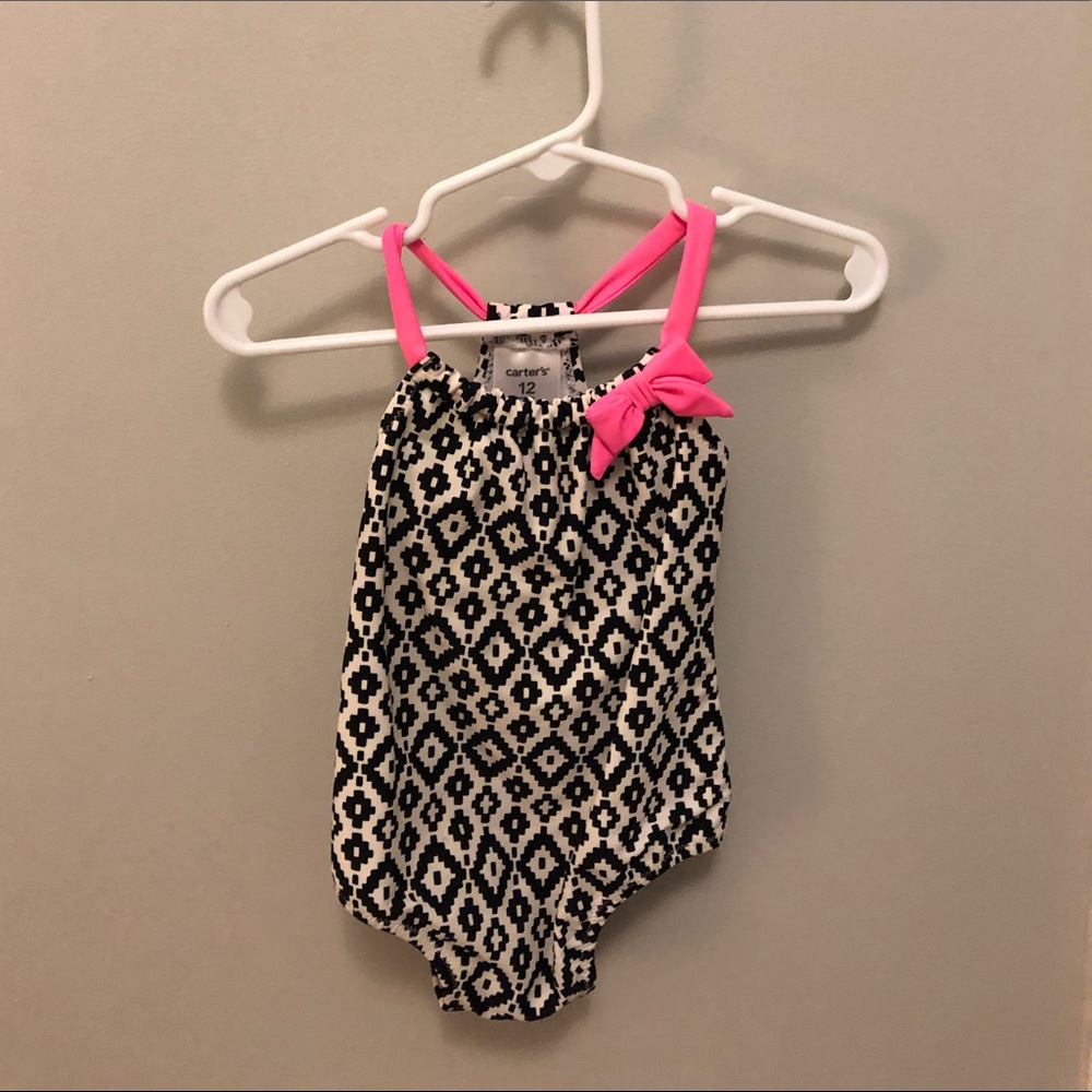 Toddlers Black and White Geometric Swimsuit
